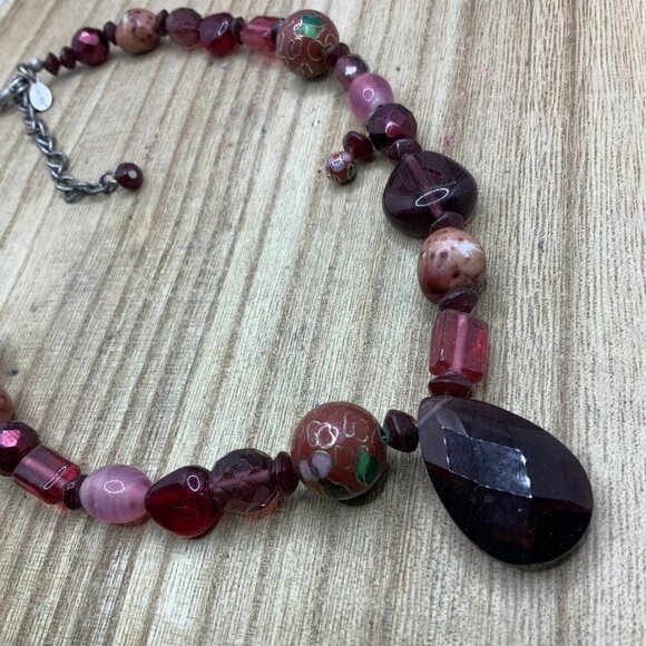 Chico's Purple Pink Cloisonne Faceted Beaded Necklace - Picture 1 of 6